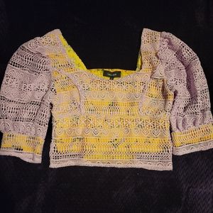 Lea & Viola Lace Overlay Cropped Top